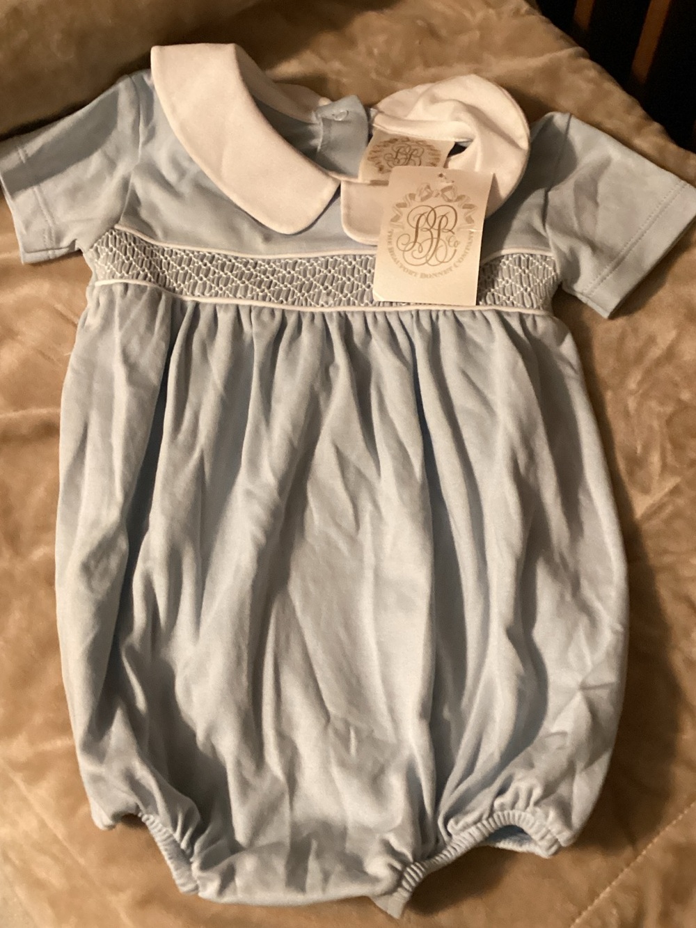 The Beaufort Bonnet Company Light Blue Smocked Peter Pan Bubble One-Piece